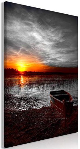 decomonkey Bilder Landschaft 60x90 cm 1 Teilig Leinwandbilder Bild auf Leinwand Vlies Wandbild Kunstdruck Wanddeko Wand Wohnzimmer Wanddekoration Deko Natur Sonnenuntergang