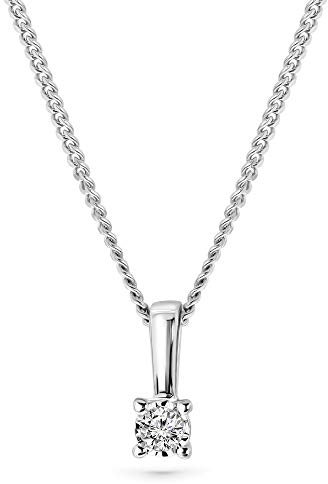 MIORE Kette Damen 0.03 Ct Diamant Halskette mit Anhänger Solitär Diamant Brillant Kette aus Weißgold 9 Karat / 375 Gold, Halsschmuck 45 cm lang