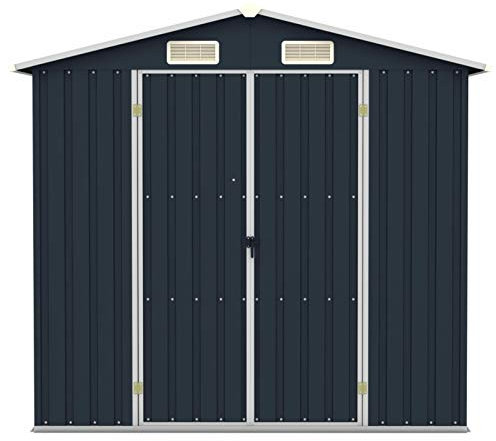 Tidyard Gerätehaus ohne Boden Doppeltür Geräteschuppen Garten Schuppen Gartenhaus Gartenschuppen Anthrazit 205x129x183 cm Verzinkter Stahl