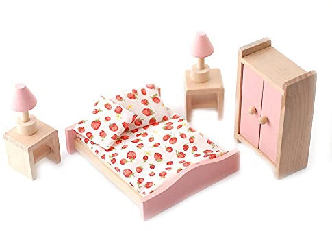 Melody Jane Puppenhaus Pink Holz Doppel Schlafzimmer Set Miniatur 3 Jahre Plus Möbel