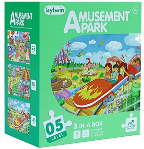 Amusement Park Jigsaw Puzzle Kit for Kids Age 5 Plus | 3 Puzzles in a Box 353 Puzzle Pieces | Learning Gift Toy for Boys, Girls