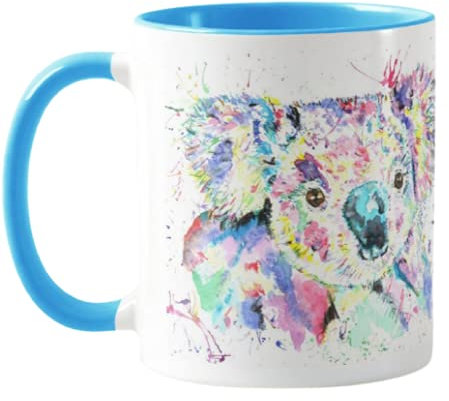 Vixar Koala - Tazza colorata con acquerello arcobaleno Art Wildlife, idea regalo, compleanno, lavoro, ufficio, tè di Natale (blu)