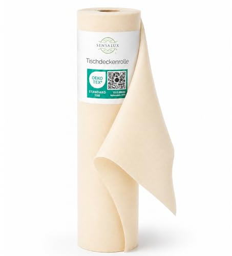 Sensalux Tischdeckenrolle Vlies 1,49 x 25 m Creme, 80 g/m² | bis 45% Recyclat, abwaschbar, wasserabweisend, Tischdecke Rolle, OEKO-TEX, Party, Hochzeit, Catering