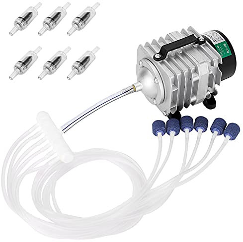 H&RB Piston Air Compressor Pump with 6 Way Manifold Air Pump Reciprocating Compressor Aquarium Oxygen Pump, Commercial Aquarium Air Pump, Powerful Ultra Silent for Aquaculture Seafood Pond,45W