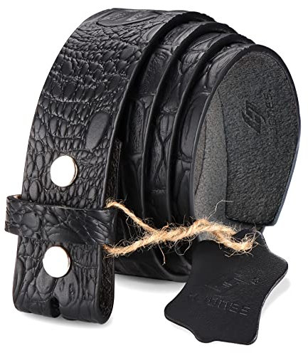 HJones Herren Ersatzgürtel Keine Schnalle Gürtel Riemen, Männer Ledergürtel mit Silber Snap On Gürtel Ohne Schnalle 1 1/2 Zoll Breit(Schwarz Krokodil, 34“)…