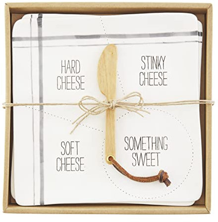 Mud Pie Juego de diagramas de queso Bistro, blanco, plato de 20 x 20 cm, esparcidor de 5 pulgadas