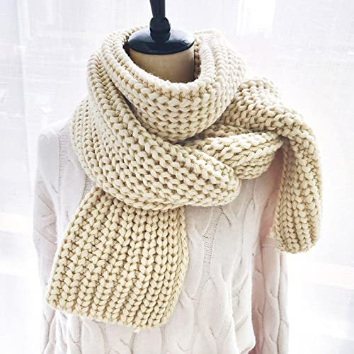 Damen Wollschal Winterschal Damen Dicke Warme Einfarbig Strickschals Große Lange Schal Wraps 200X25Cm Beige