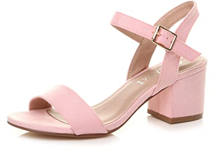 AJVANI Womens ladies mid low block heel peep toe ankle strap strappy party sandals size