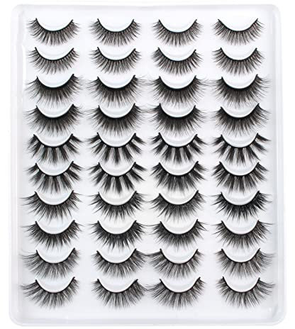Oreola Faux Cils Dramatique Fluffy Faux cils en vison 20 pièces Lot de 5 styles de cils en œil de chat croisés épais et vaporeux Faux cils naturels