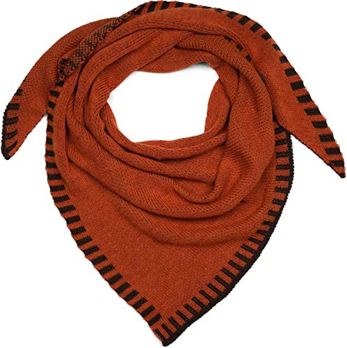 styleBREAKER Damen XXL Strick Dreieck Schal mit 2-Farbigem Strickmuster, Maxi Schal, Dreieckstuch, Warmes Winter Tuch 01020043, Farbe:Cognac-Dunkelbraun