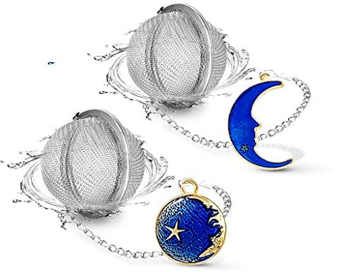 NSTaygate 2pcs Tea Infuser, Tea Strainers for Loose Tea, Gold Plated Enamel Moon Star Celestial Charm Pendant Tea Ball Set Loose Tea Steeper Gifts for Women