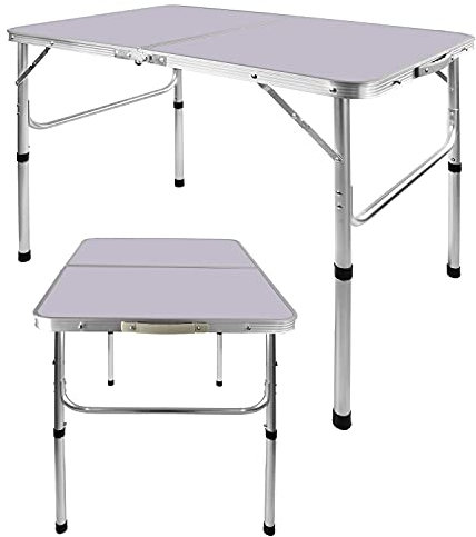 Autofather Camping-Klapptisch aus Aluminium, tragbar, 2 höhenverstellbar, rechteckig, Picknicktisch für Innenbereich, Küche, Abendessen, Catering, Buffet, 90 cm