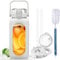 BLUEGO 2L Gourd en verre Avec paille Marqueur de temps Bouteille d'eau Motivation avec manchon en silicone 2 litres Grande carafe d'eau en Verre pour Gym, sports et entraînement, Blanc