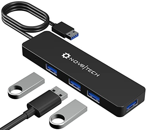 NOV8Tech Hub USB 3.0 de 4 Puertos con Cable extendido de 2 pies para DELL, ASUS, MacBook, Mac Pro, Mac Mini, iMac, Surface Pro, XPS, PC, móvil, Unidad Flash, Disco Duro