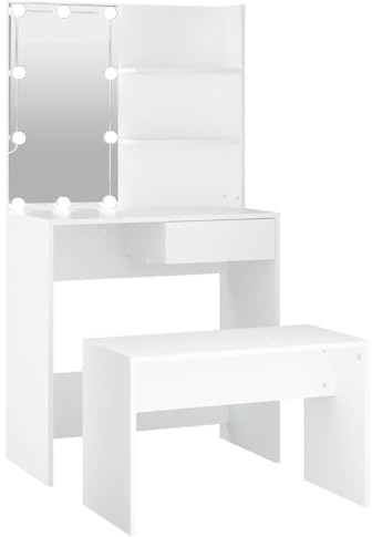 vidaXL Schminktisch-Set mit LED Weiß Holzwerkstoff