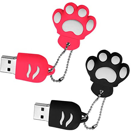 Memoria USB 64GB, 2 Piezas Pendive USB Flash Drive 64Gigas Lovely Divertido Animal Pen Drive 2.0 Pata de Gato Memory USB Stick para PC, Tabletas y Regalo ect (Negro, Blanco)