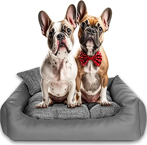 NELKE Hundekorb mittelgroße Hunde grau Hundekörbchen 75x65cm Hundebett kleine Hunde Kunstleder Hundesofa mit waschbar Hundekissen flauschig Hundebetten