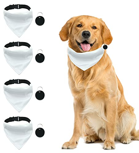 URROMA 4 Pieces White Dog DIY Pet Bandana, Pet Sublimation Blank Bandana Collar Adjustable Buckle Dog Triangle Collar for Dogs Pets, XL