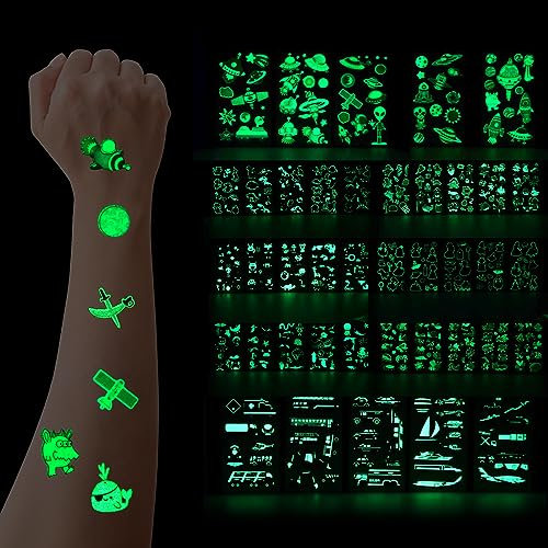 Kinder Tattoo 40 Blätter Leuchttattoos Kinder, Kinders Tattoos Hautfreundlich Temporäre Tattoos, Kindertattoos Sticker Glitzer Tattoo Set für Mädchen Jungen Gastgeschenke Kindergeburtstag Mitgebsel