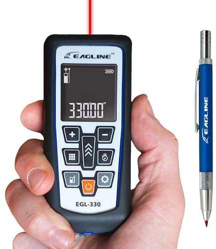 EAGLINE EGL330 Laser-Entfernungsmessung – 100 m Reichweite, 3-Punkt-Höhe und Breite, Flächen- und Volumenmessung – Lasermessgerät mit Bonus: Schutzhülle und Tischlerbleistift