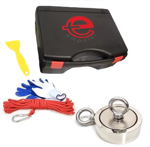 EMPOTEC Magnete E300 x 2 600 kg Rückgewinnung von Metallfischen, Metalldetektor, Magnet, Seil, Handschuhe, Spachtel