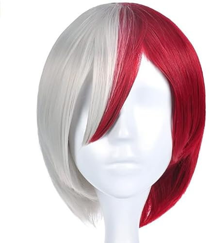 Kraja Cosplay Perücke Shoto Todoroki für Halloween Fans Party Weiß und Rot (Todoroki)