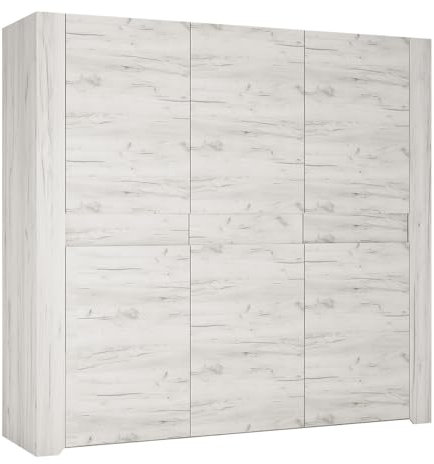 Lomadox Drehtürenschrank Kleiderschrank 3-türig 220cm breit in Craft Eiche weiß