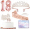 Rose Gold 18th Birthday Decorations for Girls Women Her,Birthday Sash and Tiara Rose Gold 18th Rhinestone Crown,Cake Topper Candle Topper 18th Foil Balloons Gifts for for Her Happy 18th Party Favor
