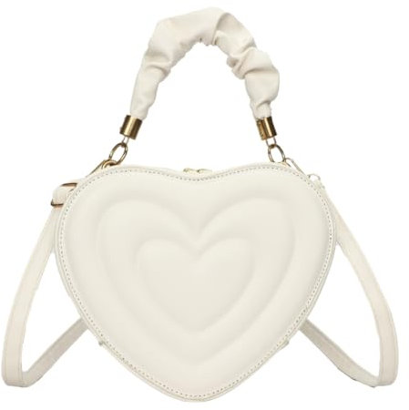 Kexpery Damen-Clutch in Herzform, großes Fassungsvermögen, niedlich, PU, lässige Umhängetasche, Handtasche mit Riemen für Shopping, Arbeit, täglichen Gebrauch, Tragetasche, weiß,