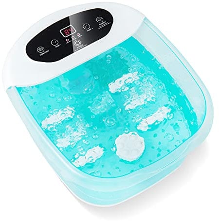 RELAX4LIFE Fußbad Massagegerät, Fußsprudelbad mit Heizfunktion Vibrations-Modus Blasen-Funktion, Elektrische Fußbadewanne mit Ergonomische Massageroller, Pedikürestein, Massageperlen für Spa (Seeblau)