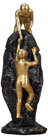 Lifestyle & More Skulptur Stein mit Menschen Helfende Hand aus Kunststein Gold und schwarz Höhe 26,5cm Breite 10cm (schwarzer Stein)