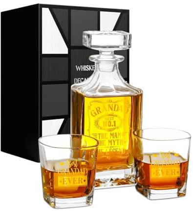 Onebttl Grandad Gifts Whisky Decanter Set, 750ml Decanter with Stopper and 2 Whisky Glasses for Liquor, Bourbon, Whiskey for Christmas, Father's Day