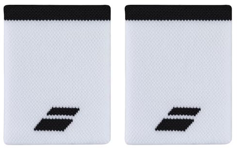 Babolat Unisex-Adult Wristband, Jumbo-Logo Frottee, Einheitsgröße, Farbe Weiß/Schwarz, Schnelle Schweißaufnahme, Breite 10,5 cm, Handgelenkband für Gymnastik, Tennis, Badminton, Padel