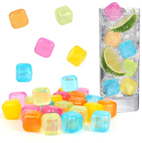 24 Piezas Cubitos de Hielo,Cubitos de Hielo Reutilizables de Plástico,Reutilizables Piedra de Enfriamiento,Bandejas de Cubitos de Hielo,para Whisky,Vino,Zumo,Limonada,Bebidas Cubitos Hielo Sensor