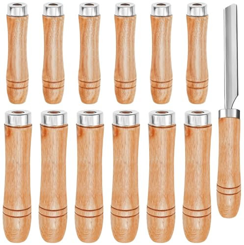 Jaczora 12 Pcs Wooden File Handle with Strong Metal Collars Screwdriver Hand Drill File Small Wooden Handle Cutting Tool Craft for 6-8 and 10-12 File