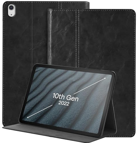 NANRUIL Hülle für iPad A16 11.Gen 11Zoll 2025 und iPad 10.Gen 10,9Zoll 2022 | Echtes Leder Huelle,Tablet Schutzhülle Case Cover,Auto Wachen/Schlafen.Schwarz