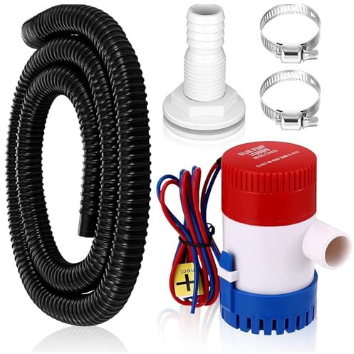 Bilgenpumpe 12V, 1100GPH Lenzpumpe Non-Automatic Wasserpumpe Bilgepumpe Camping Pumpe mit Schlauch 180cm Ganzkörper-Anschluss und 2 Verschluss für Marineboote Yacht Wohnwagen