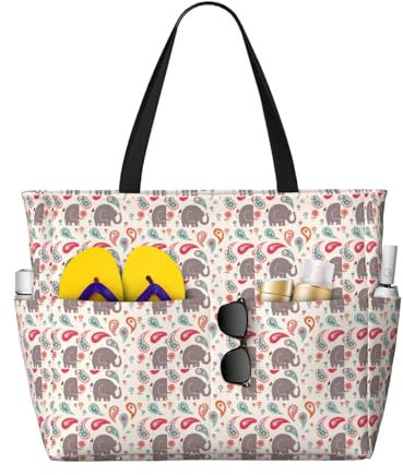 YHBLYKXP Strandtasche mit Elefanten-Aufdruck, große Kapazität, wiederverwendbare Einkaufstasche, Strandtasche, Schwarz, Einheitsgröße