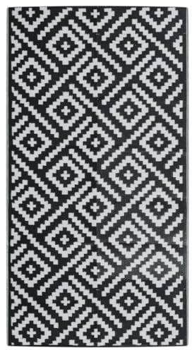 vidaXL Outdoor Teppich, Gartenteppich Beidseitig, Balkonteppich Terrassenteppich UV-beständig, Läufer Teppich für Balkon Terrasse, Weiß Schwarz 80x150cm PP