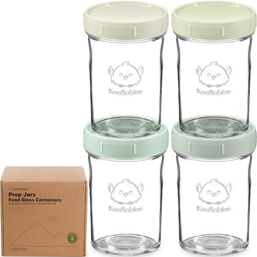Lot de 4 boîtes de conservation pour nourriture pour bébé - Anti-fuite - Passe au micro-ondes - Récipient de rangement pour nourriture pour bébé - Bocaux à boules (Sage)