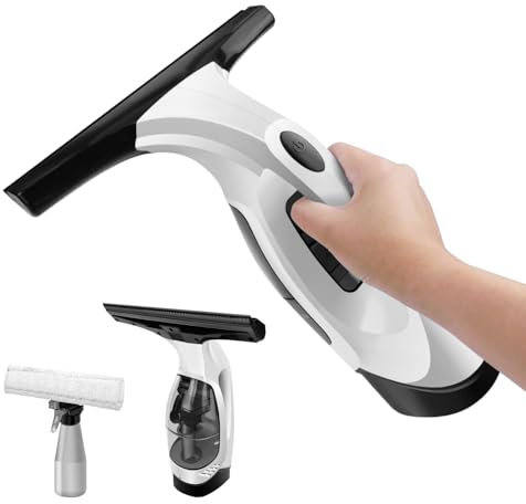 Fenstersauger, 2200mAh Akku Fensterreinigungsset Sprühen/Wischen/Saugen, 30min Laufzeit, waschbares Mikrofaserpad, für Fenster, Fliesen, Glas, Spiegel, Bad, Büro, Auto