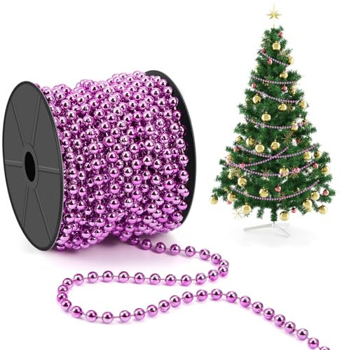 21 m Weihnachten Perlenkette Weihnachtsbaum Perlengirlande Dekoration Weihnachtsbaumschmuck 4 mm Kunststoff Perle Christbaumschmuck Perlenband für Hochzeit Kostüm DIY Party Zubehör (Rosa, 15m, 6mm)