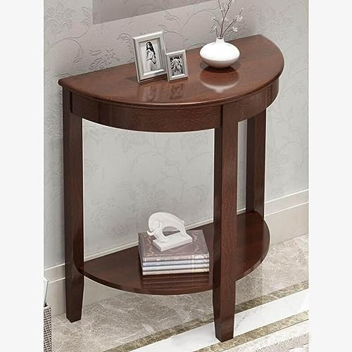 Konsolentisch aus Massivholz, halbrundes Lagerregal für den Eingangsbereich, eleganter Vintage-Sofatisch, schmaler Konsolentisch für Eingangsbereich, Flur, Wohnzimmer (Farbe: Braun, Größe: 66 x 33 x