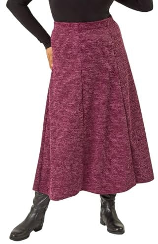 Roman Originals Jersey Skirt for Women UK - Ladies Midi Maxi Floral Animal Print Summer Spring Holiday Swing Smart Casual Work Cocktail Party Going Out Holiday Cruise - Wine Plus - Size 20