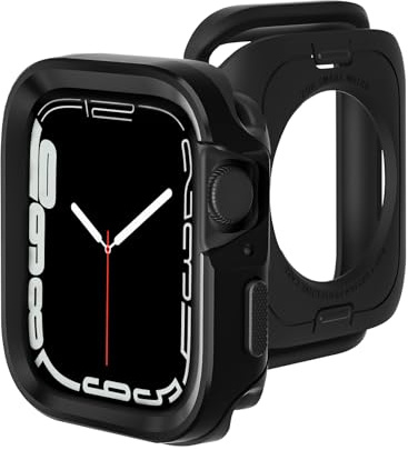 SDOCEBF Metallgehäuse, flexibel, stoßfest, Displayschutzfolie, kompatibel mit Apple Watch Serie 9 (2023), Serie 8, Serie 7, 45 mm, ultradünn, kratzfest, Abdeckung für iWatch S9/S8/S7, Schwarz