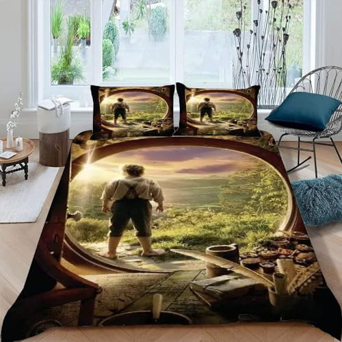 LORDOS Bettwäsche 135x200 Der Herr der Ringe 2 teilig - Bettbezüge 135 x 200 2er Set mit Kissenbezüge 80x80 cm, Bettwäsche-Sets 135x200cm aus Mikrofaser mit Reißverschluss