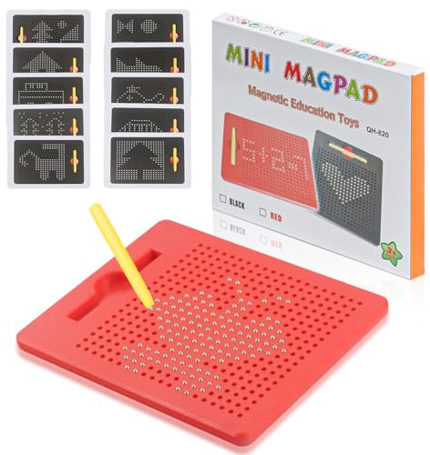JWTRSVTY Magnetisches Stahlkugel Zeichentafel mit Stift, Kleine Magnetische Zeichenbretter, Wiederverwendbar Reißbrett Magnetisch, mit Kugeln+Musterkarte+Stift, für Magnetspiel Kinder ab 3 Jahren