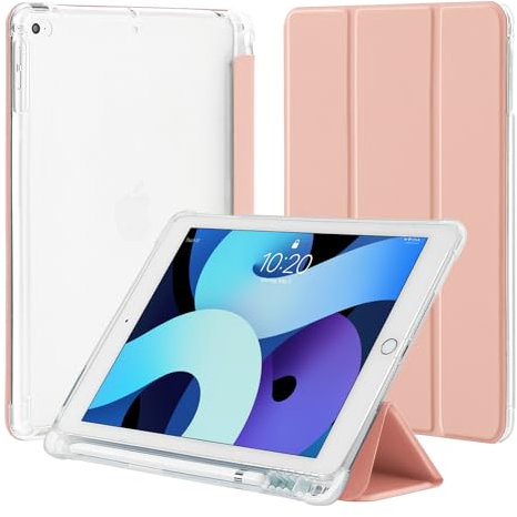 4UBonLife Custodia per iPad 9,7 Pollici 6a / 5a Generazione 2018/2017 con Portapenne, per iPad Air 1 2013/Air 2 2014 Sottile Leggero in Morbido TPU Traslucida Posteriore Opaca Cover, Oro Rosa