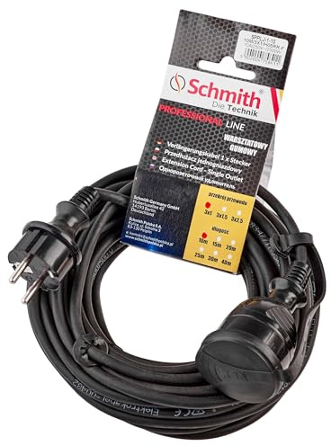 Schmith Prolunga elettrica in gomma 40m 3x2,5mm, resistente e sicura per officine, cantieri e giardini, con cavo rinforzato e presa con messa a terra, ideale per uso esterno e interno