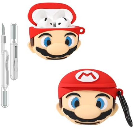 Folaxshoo Kompatibel mit AirPods 4 Csae Cute 3D Cartoon Funny Cover mit Reiniger Kit (Mario)